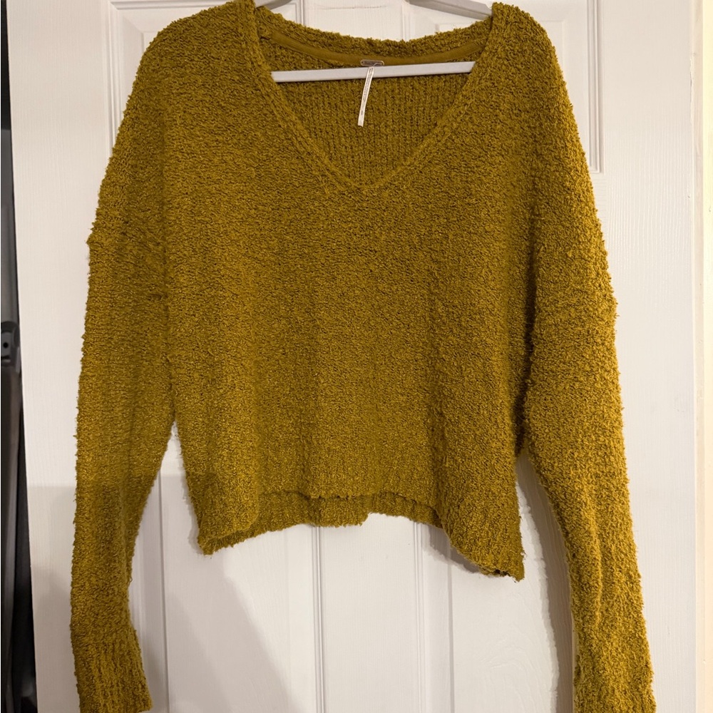 Free People Mustard V-Neck Sweater